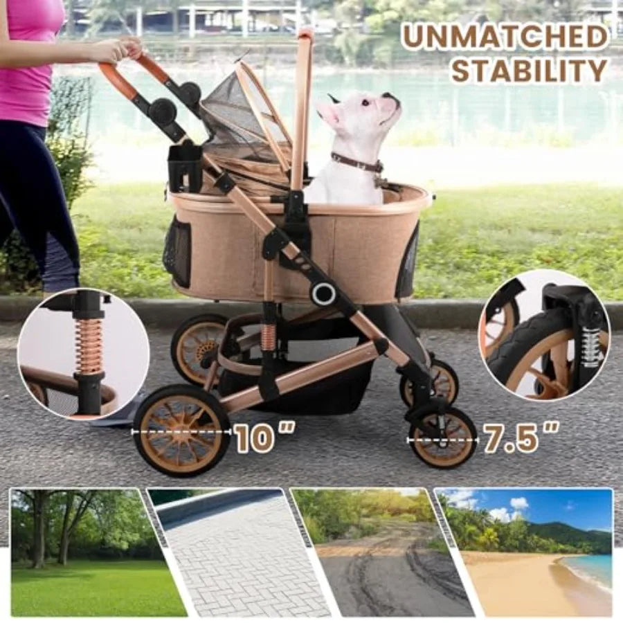 Bicystar Pet Stroller for Medium Dogs, Smooth-Ride Dog Stroller with Detachable Carrier, Rubber Wheels, Car Seat Combo 3-in-1,