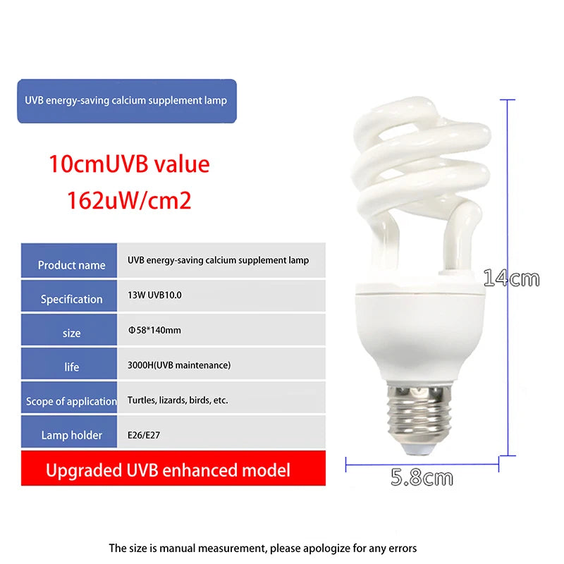 〔HM4〕13/26W UV Rays Energy Saving Terrarium Basking Light 5.0 10.0 UVB Reptile Lamp Turtle Lizard Snake Reptiles Heating Lamp