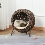 PawHut 20.5in Hand-Woven Banana Leaf Cat Bed (Brown)