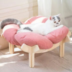 Elevated Wooden Cat Bed with Cushion for Indoor Cats & Small Dogs