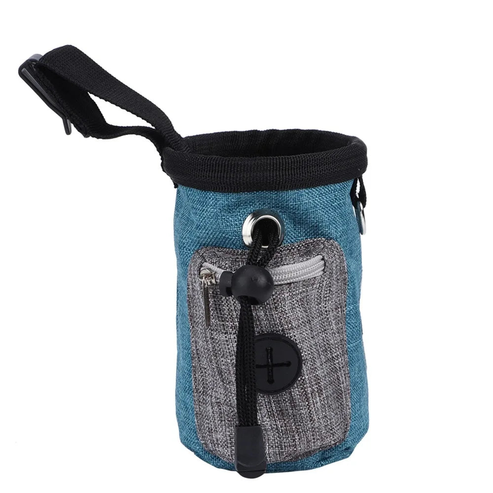Linen Cotton Fabric Dog Feeding Pouch Adjustable Size Waist Hung Style Dog Waist Pack Water Tough Multi Compartment