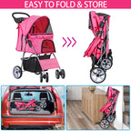 4-Wheel Foldable Pet Stroller with Storage Basket for Dogs & Cats - Lightweight Outdoor Travel Cart