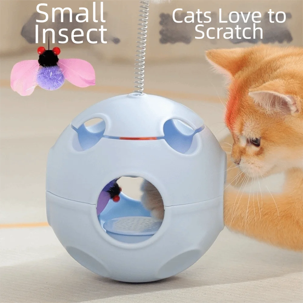 Auto-Rotating Spring Cat Teaser Ball with Feather & Bell — Tumbler Exercise Football Cat Toy