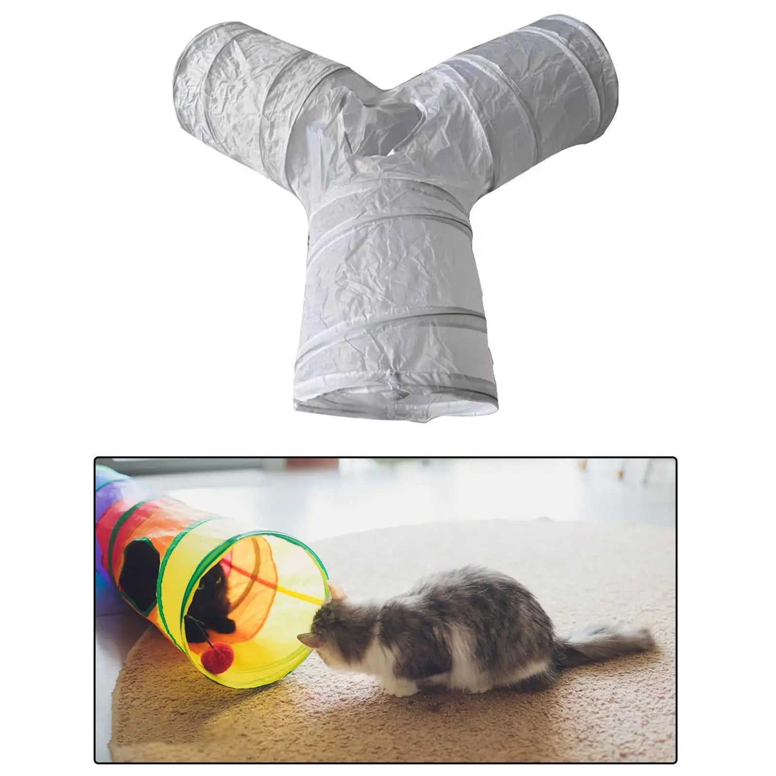 Y-Shape Cat Tunnel Tube with Play Ball — Foldable Training Kitten Toy Tunnel Set