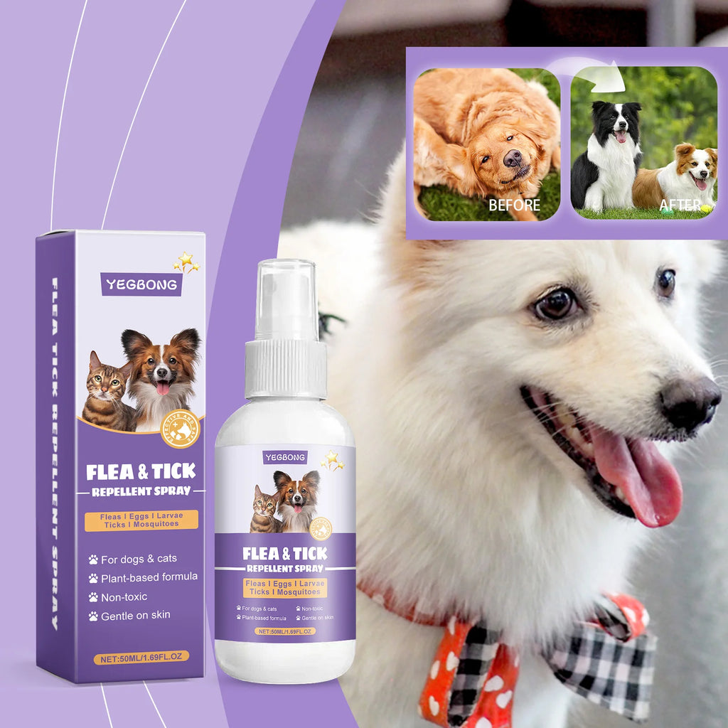 Pet Flea Tick Repellent Spray Waterproof Fur Clean Relieve Skin Itching Remove Mite Lice Dogs Cats External Insect Spray 50ml