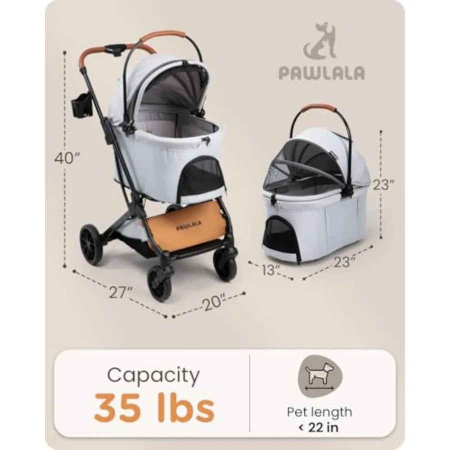 Pet Stroller with Detachable Carrier for Small and Medium Dogs and Cats, Smooth Comfort Ride with Shock-Absorbing Suspension, F