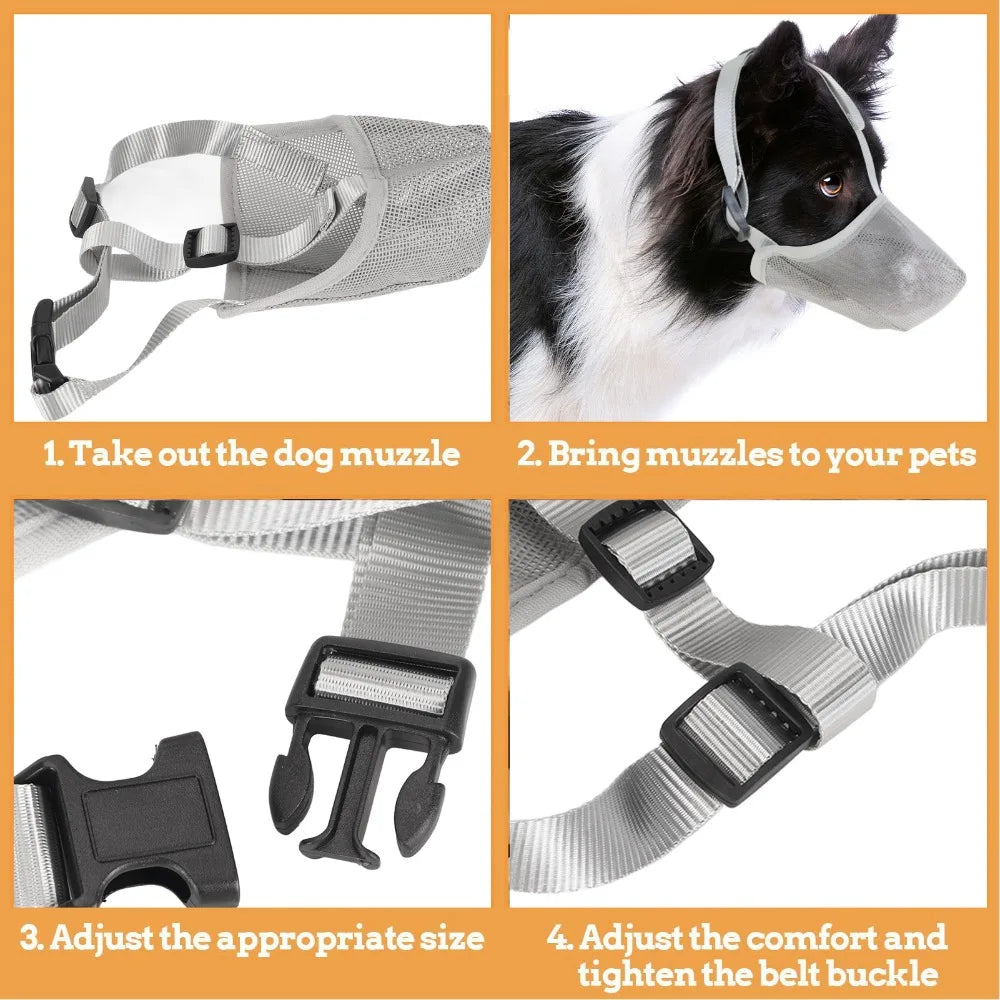 Air Mesh Dog Mouth Cover Adjustable Strap Soft Flexible Dog Anti Bite Guard Lightweight Multi-size Air Flow Dog Muzzle