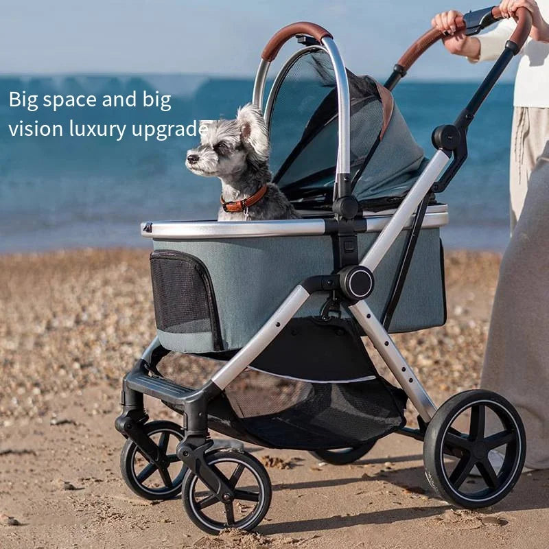2026 New One Click Automatic Folding Pet Cart Large Space Dog Cat Stroller Outdoor Travel Shopping Mall Pet Carrier