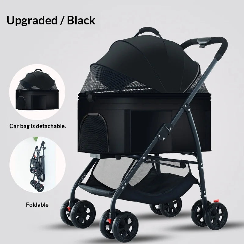 Foldable Pet Stroller for Small Medium Dogs Cats Portable Travel Pet Cart with Mesh Breathable Window Easy One Click Folding