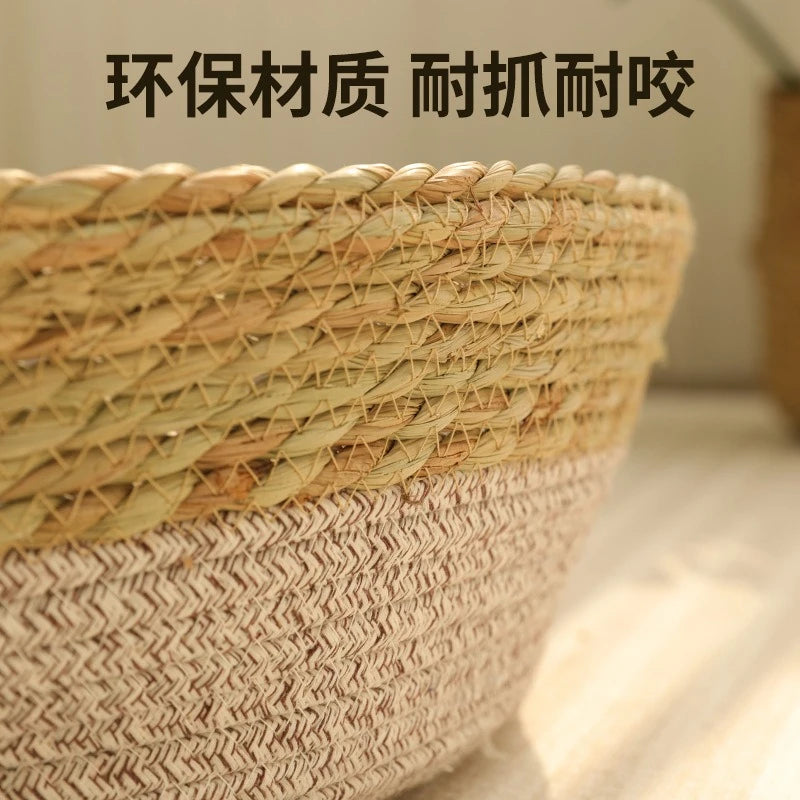 Portable Rattan & Seagrass Cat Bed Nest (All-Season)