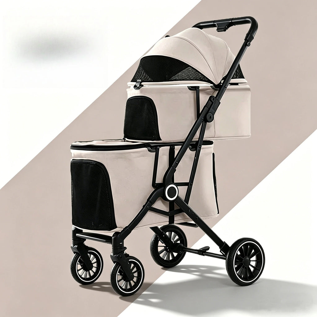 Double Pet Stroller for Dogs and Cats Travel Carriage with Safety Beltsand 4 Lockable Wheels  Foldable for Multi-Pet Medium