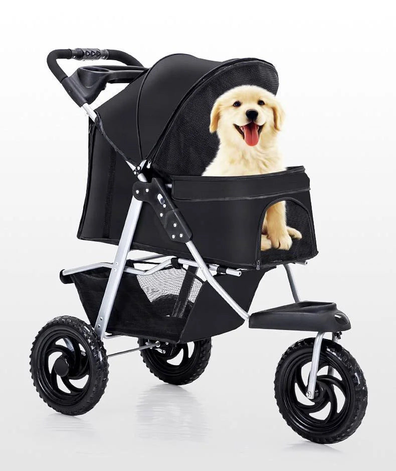 Beyondgoing Adjustable Waterproof Foldable 3-Wheel Pet Stroller For Cats Dogs With Removable Cage Carrier