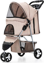 4-Wheel Pet Jogger Stroller with Cup Holder & Storage Basket - Travel Pushchair for Small & Medium Dogs & Cats
