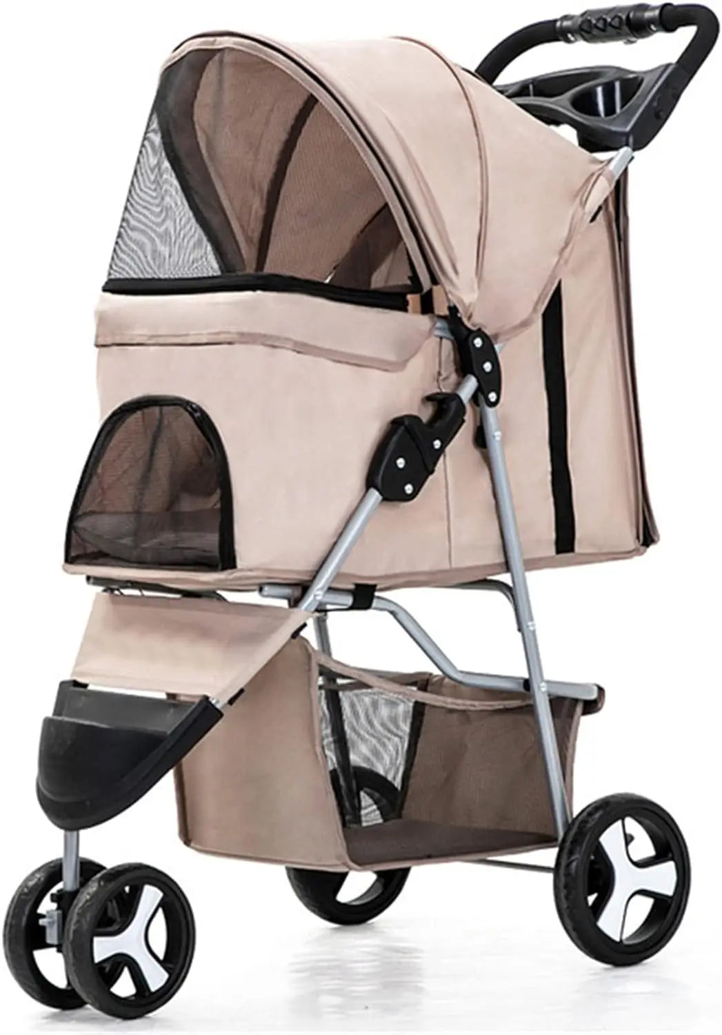 4-Wheel Pet Jogger Stroller with Cup Holder & Storage Basket - Travel Pushchair for Small & Medium Dogs & Cats