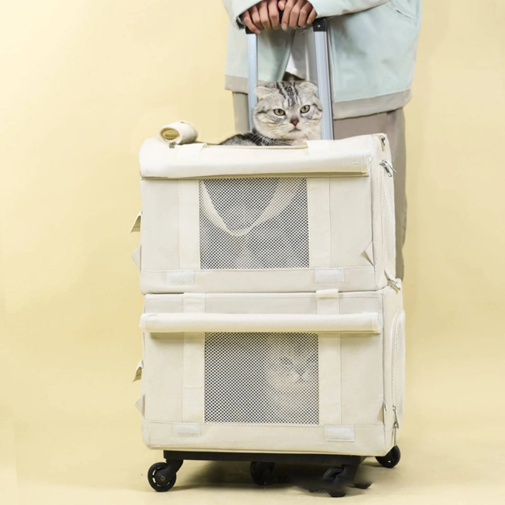 Pet Carrier with Telescopic Handle Soft-Sided Pet Carrier Trolley Travel Bag Breathable Collapsible for Cats, Outings