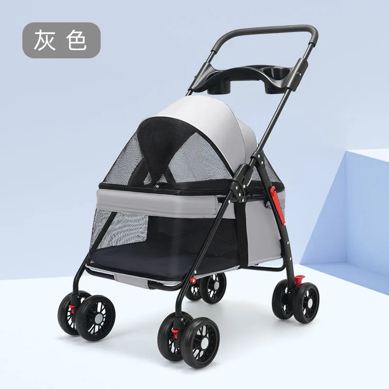 Foldable 4-Wheel Lightweight Eco-Friendly All-Season Pet Stroller Oxford Metal Frame Portable For Small Medium Pets 17kg Maximum