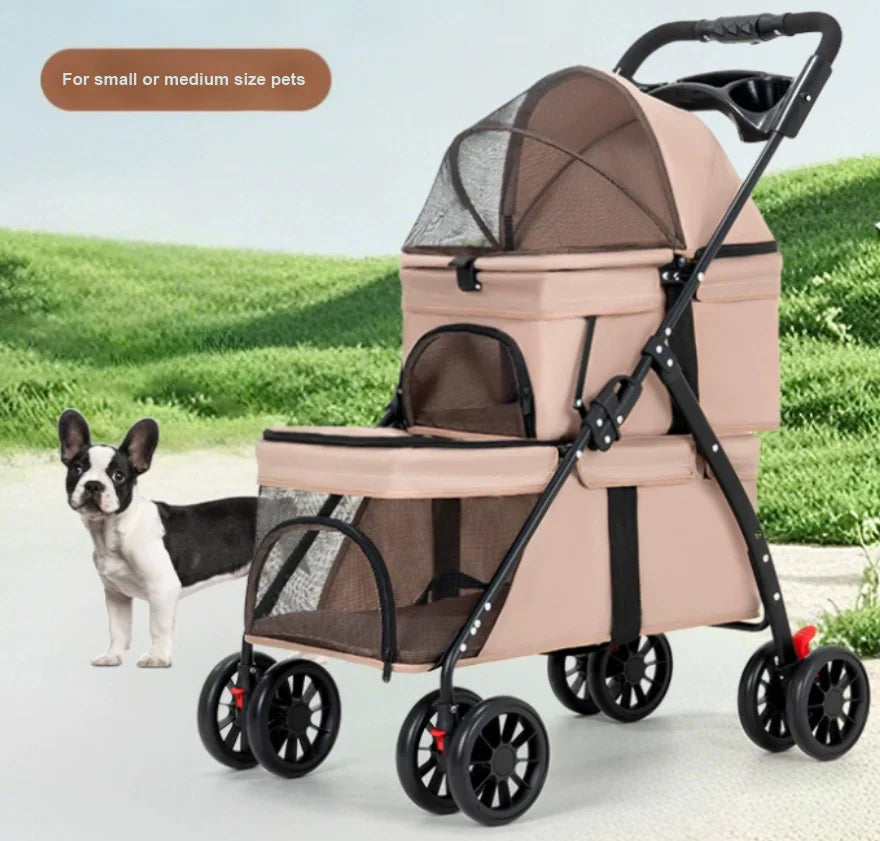 STLFLightweight & Foldable Double Layer Pet Stroller for Dogs Cats Teddy Bears Outdoor Travel & Car Usage