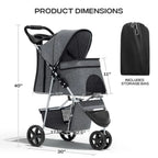 Pet Stroller for Small Dogs 10 lbs, Dog Stroller for Medium Dogs 30 lbs, Cat Strollers for 2 Cats, 3 Wheels Foldable Jogger Pup