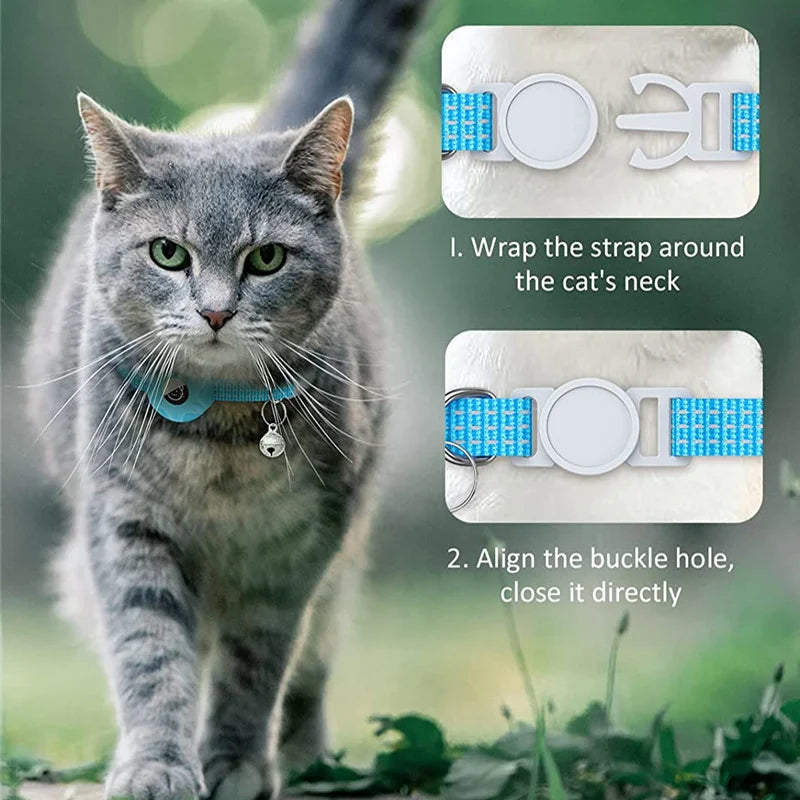 AirTag Cat & Dog Collar Silicone Sleeve — Reflective 3-Wire Tracker Holder with Bell