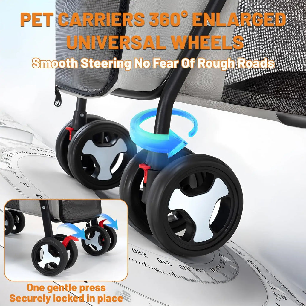 Quick-Folding Dog Stroller Carrier Double Pet Stroller for Dog Cats with Detachable Carriers Pet Travel Carrier Strolling Cart