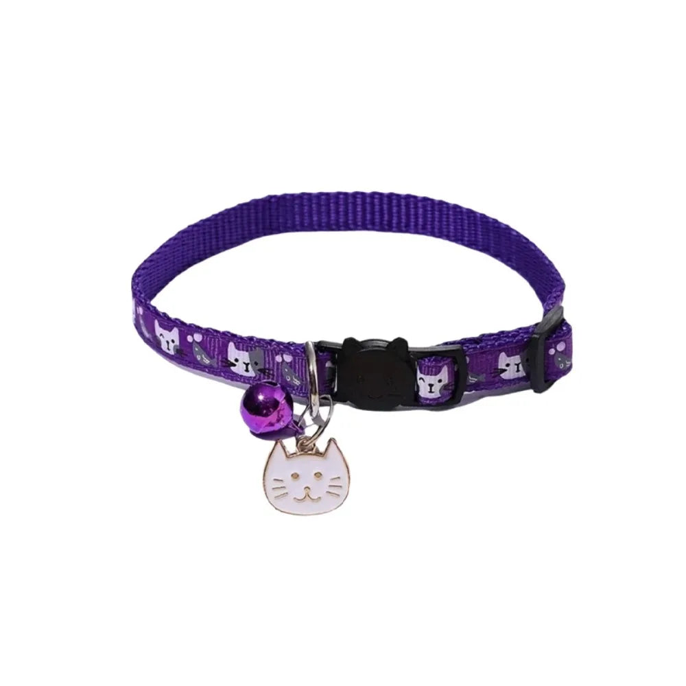 Adjustable Cat Collar with Quick-Release Safety Buckle — Cat Face Pendant & Bell Anti-Lost Necklace