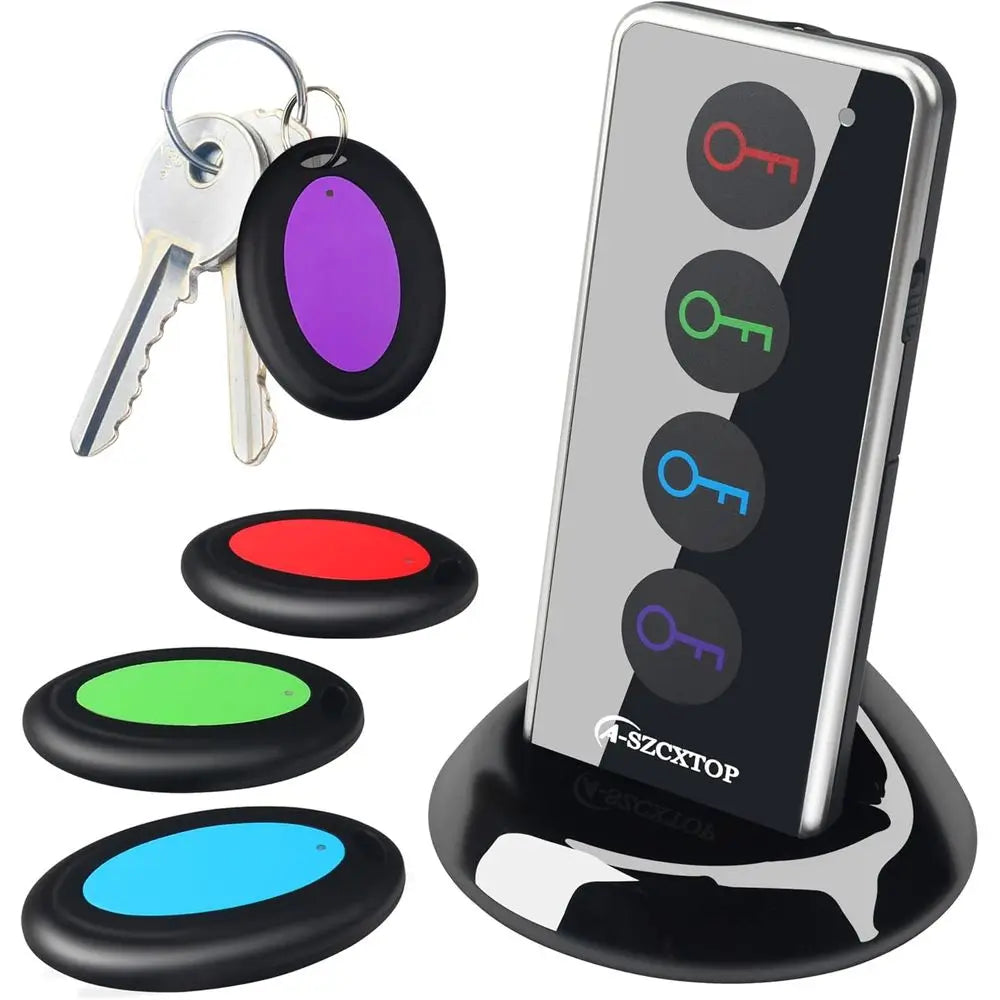 Wireless Locator Set with 80dB Alarm & Flashlight - 131ft Range, 1 Transmitter & 4 Receivers for Keys, Pets & Items