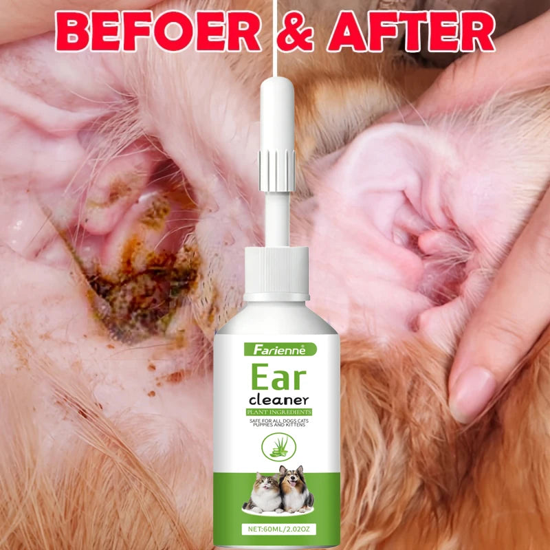 60ml Natural Herbal Pet Ear Wash For Dogs Cats Clear Earwax Dirt Mild Daily Home Ear Care Gentle Easy Use Cleaning Fluid