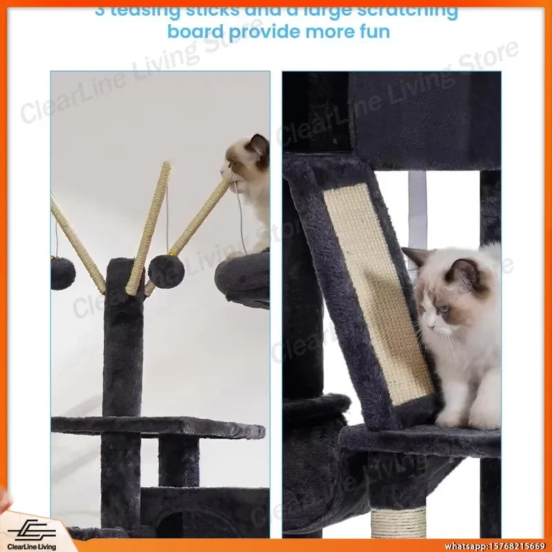 53in Cat Tree with Condo, Hammock & Scratching Post (Smoky Gray)