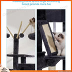 53in Cat Tree with Condo, Hammock & Scratching Post (Smoky Gray)