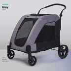 STLFHeavy Duty Pet Stroller Large Dog Cart Max Load 60KG 132lbs Folding Carrier Wagon Pram for XL Dogs Outdoor Travel Grey