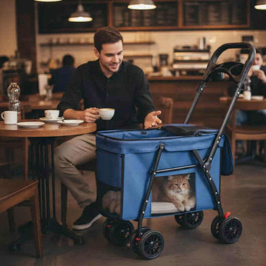 Dog Stroller Collapsible Feline Stroller Lightweight Pet Stroller Easy Accessible Creature Gear Rear Brakes for Walks, Outdoor