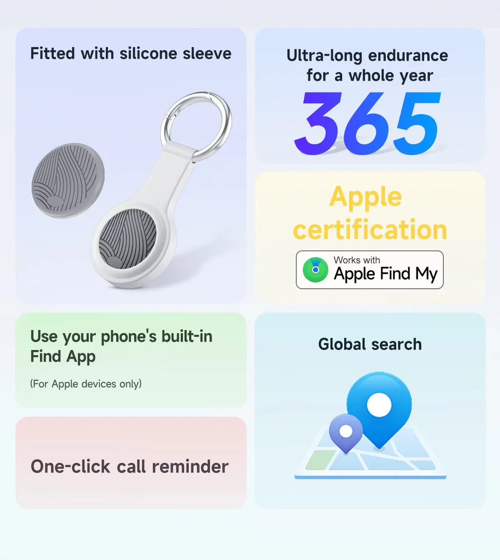Apple Find My MFi Bluetooth Tracker Tag for Keys, Earbuds, Luggage & Pets (iOS)