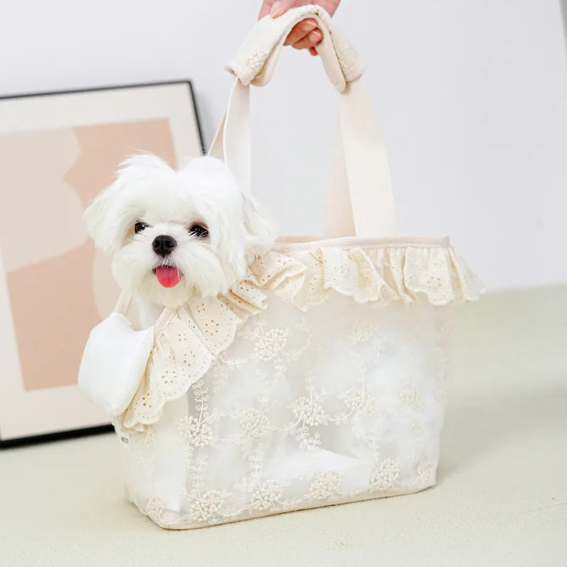 Pet Outing Bag Portable Breathable Shoulder Bag Teddy Small Dog Lace Handheld Walking Dog Cat Carrier