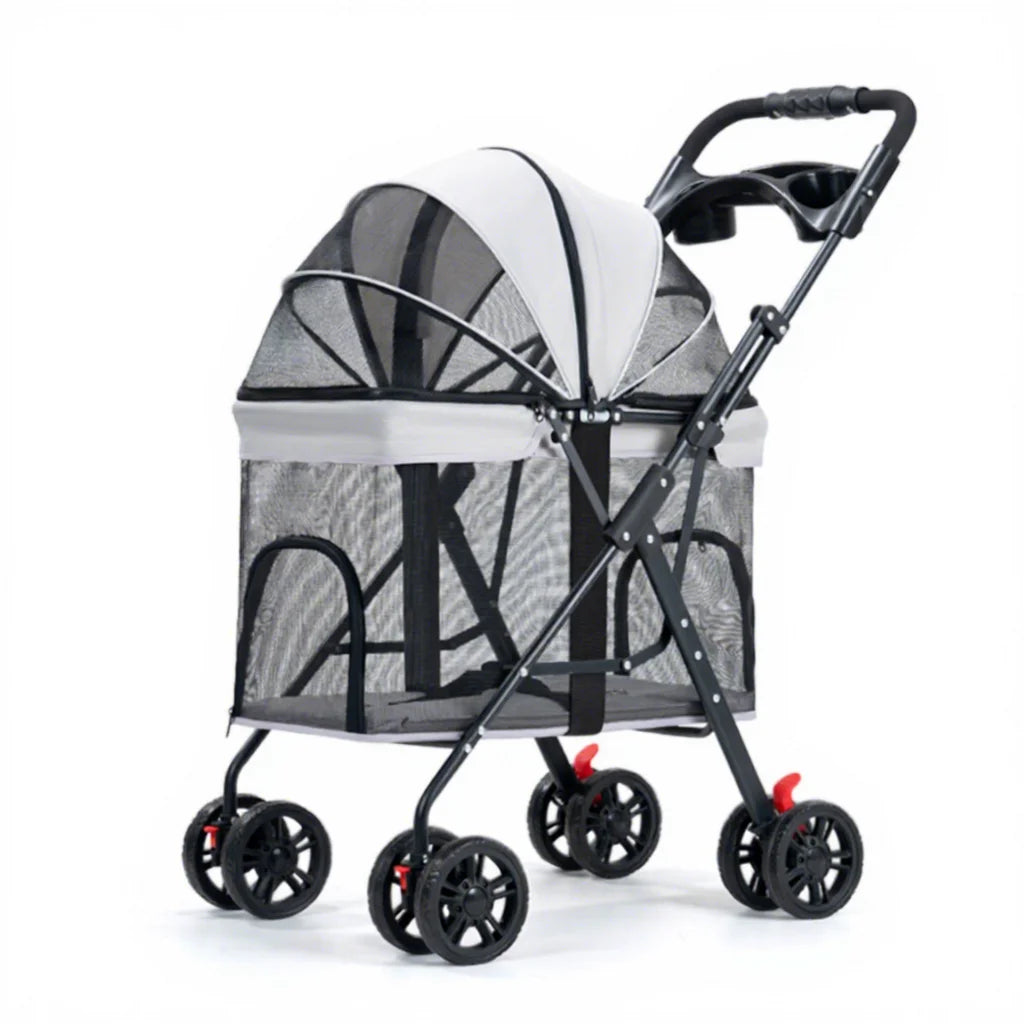 NCIPET Outdoor Waterproof Foldable Lightweight Adjustable 4-Wheel Separable Pet Stroller for Small Dogs with Detachable Trolley