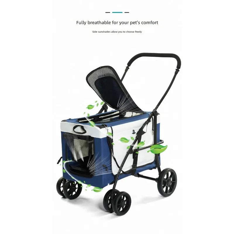 Pet Stroller Large Space, Portable Foldable Dog Cat Carrier, Detachable Design for Multiple Pets, Travel Pet Carriage