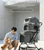 Double Layer Pet Stroller, Foldable Lightweight Dog Cat Carrier for Outdoor Travel, Portable Pet Carriage