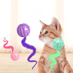 3-Pack Bouncing Caterpillar Cat Toy Wands — Bite-Resistant Rubber Ball with Tail for Kittens