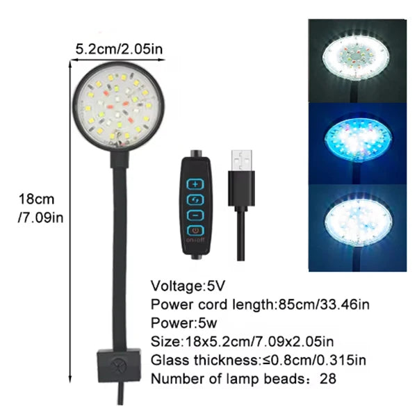 USB LED Aquarium Clip Lamp (5V, 5W/7W, Fish Tank Lighting, Flexible Neck)