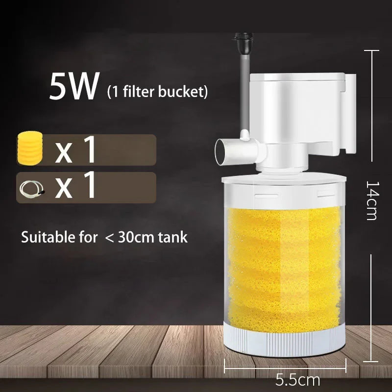 Silent 220V Submersible Aquarium Filter (Turtle & Fish Tank, Bio Sponge, Wave Maker)