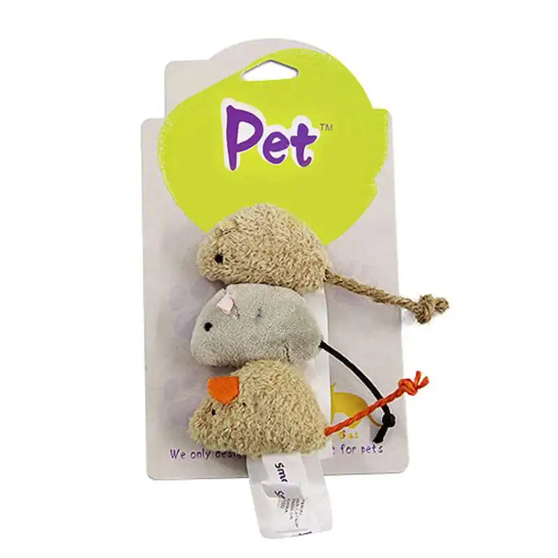 3-Piece Plush Mouse Cat Toy Set — Small Interactive Kitten Crazy Funny Playing & Training Mice
