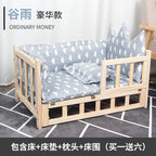 Elevated Solid Wood Pet Bed, All-Season Washable Cover