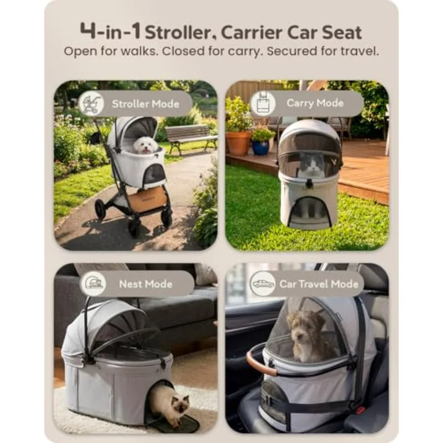 Pet Stroller with Detachable Carrier for Small and Medium Dogs and Cats, Smooth Comfort Ride with Shock-Absorbing Suspension, F