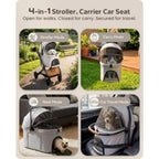 Pet Stroller with Detachable Carrier for Small and Medium Dogs and Cats, Smooth Comfort Ride with Shock-Absorbing Suspension, F