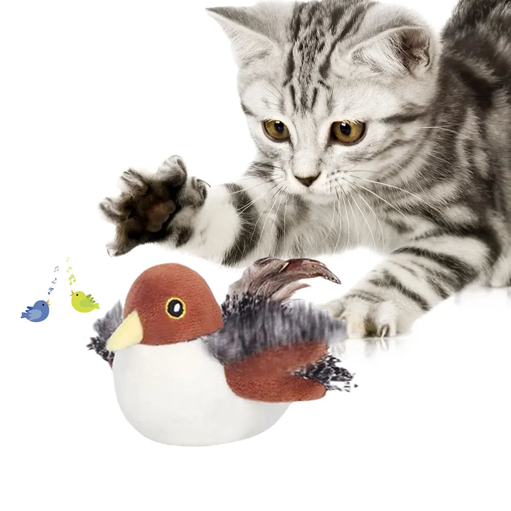 Rechargeable Flapping Sparrow Cat Toy — Simulated Chirping Electronic Bird Toy for Indoor Cats