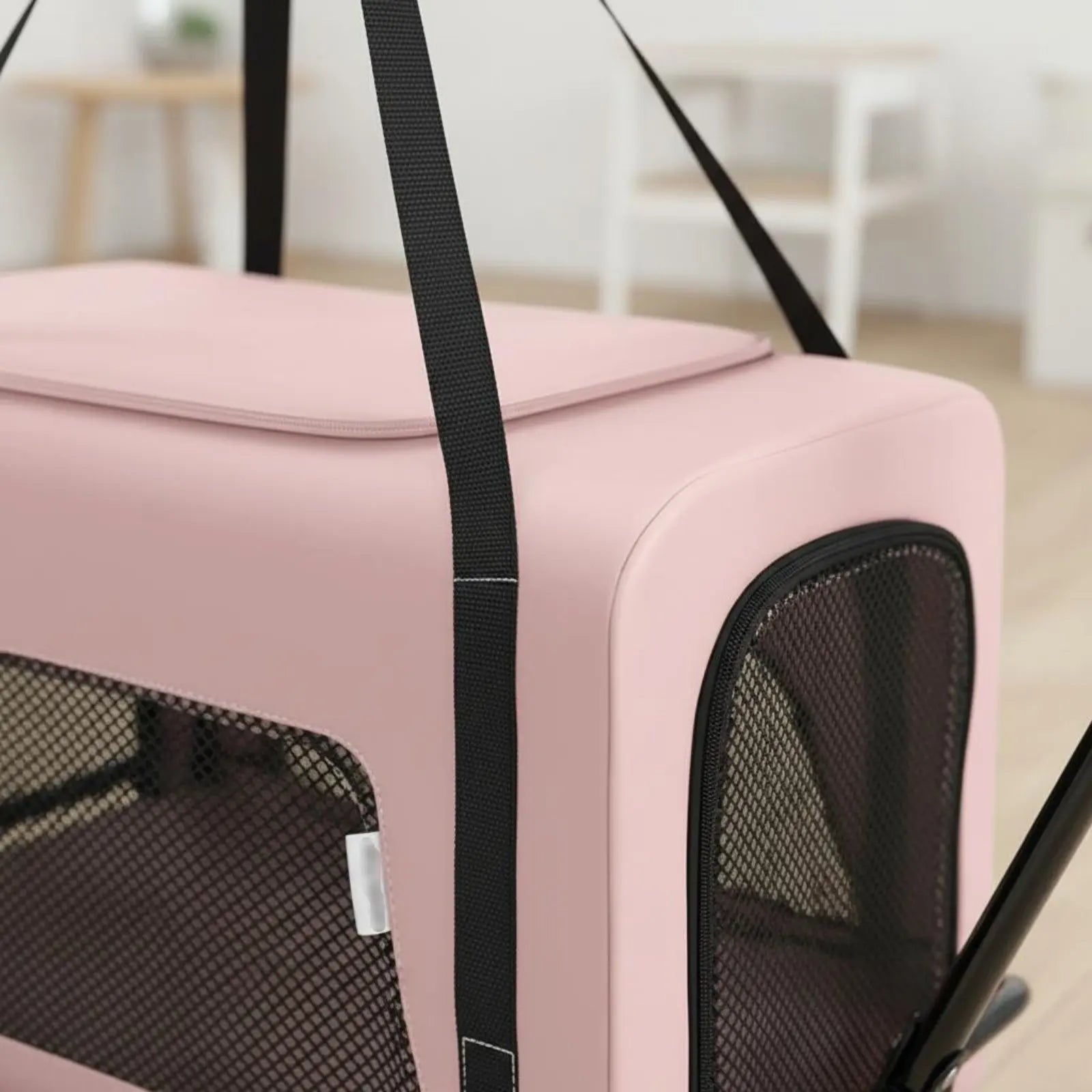 Foldable Pet Stroller Breathable Mesh Small Dog Feline Trolley Bag Pet Trolley Carrier Telescoping Handle Feline Rolling Carrier