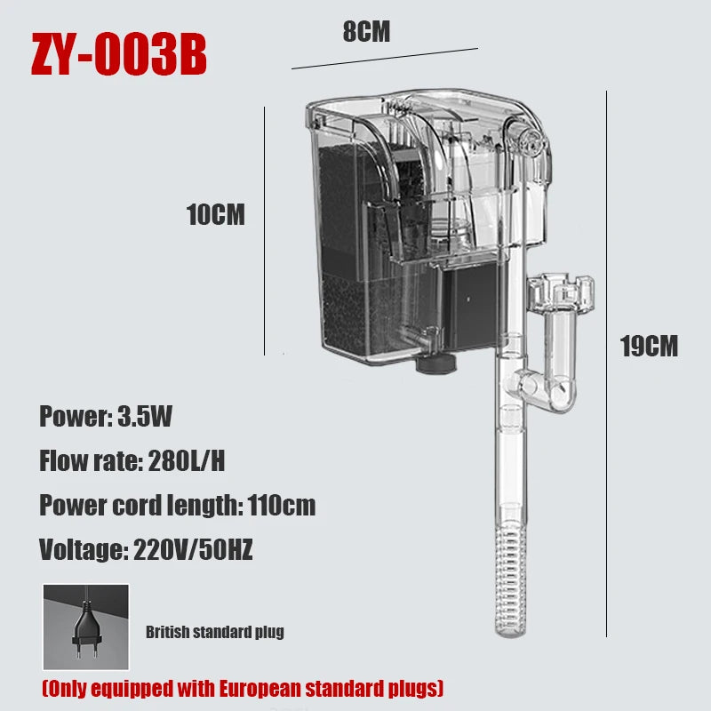 Wall-Mounted 3-in-1 Aquarium Waterfall Filter Pump (110V/220V, External Circulation, Oxygenation)