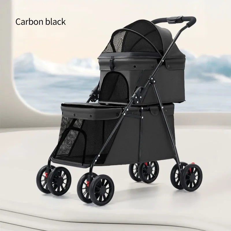 Foldable Pet Stroller for Cats Small Dogs Lightweight Portable Design with Safety Belt Outdoor Travel Pet Carrier Pet Walking