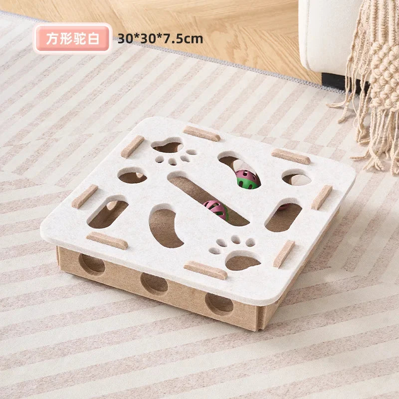 Felt Puzzle Box Cat Exercise Toy with Rolling Ball — Indoor Hunt & Dig