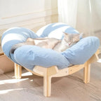 Elevated Wooden Cat Bed with Cushion for Indoor Cats & Small Dogs