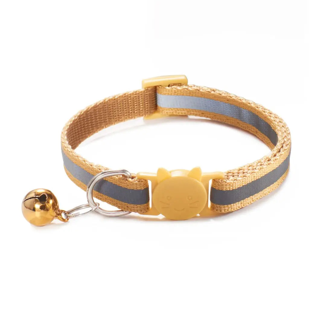 Reflective Cat Head Pattern Cat Collar with Bell — Adjustable Decorative Kitten Neck Strap